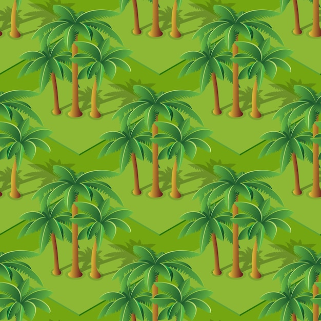 Vector bosque natural sin costuras con árboles palm park ilustración isométrica de patrón de mosaico repetitivo para impresión y diseño diseño creativo