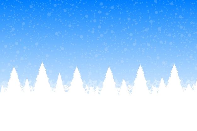 Vector bosque de nieve de navidad con árboles de navidad y copos de nieve sobre un fondo azul