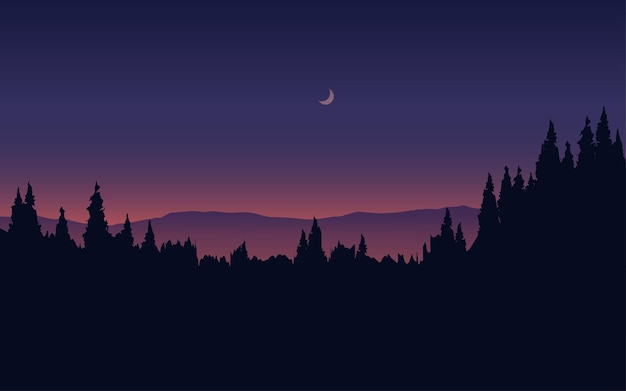 Vector bosque noche silueta paisaje