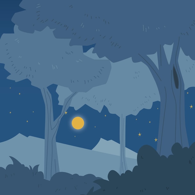 Vector bosque nocturno