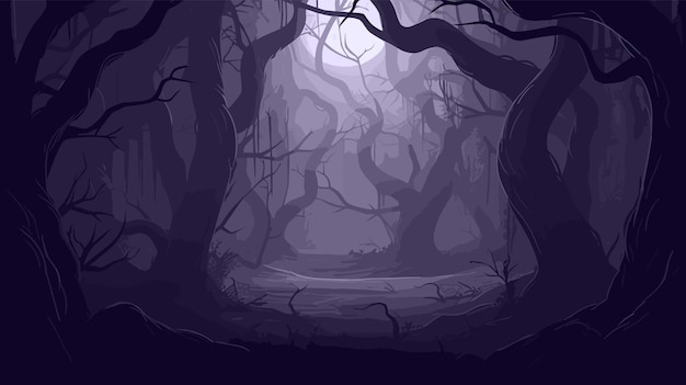 Un bosque oscuro con un fondo azul y un fondo azul oscuro.