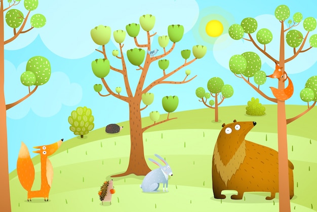 Bosque Paisaje de verano con animales