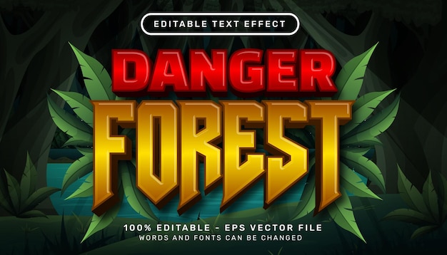 Bosque de peligro efecto de texto 3d y efecto de texto editable