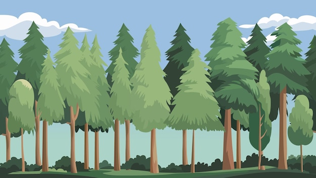un bosque de pinos con un cielo azul y nubes