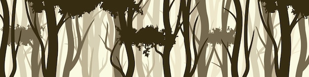 Vector bosque salvaje con varios árboles coníferos o caducifolios bandera horizontal ancha con varios árboles