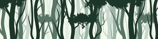 Bosque salvaje con varios árboles coníferos o caducifolios bandera horizontal ancha con varios árboles