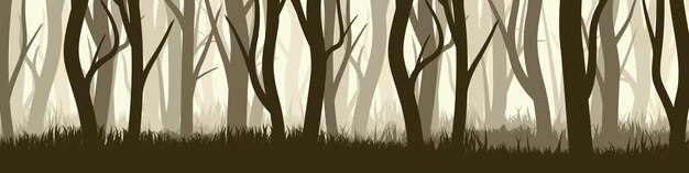 Vector bosque salvaje con varios árboles coníferos o caducifolios bandera horizontal ancha con varios árboles