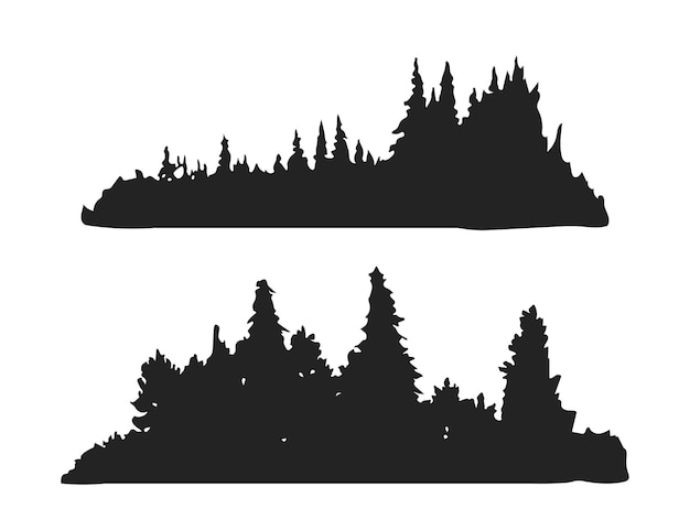 bosque, silueta, plano de fondo, vector, seamless, mano, dibujado, bosque