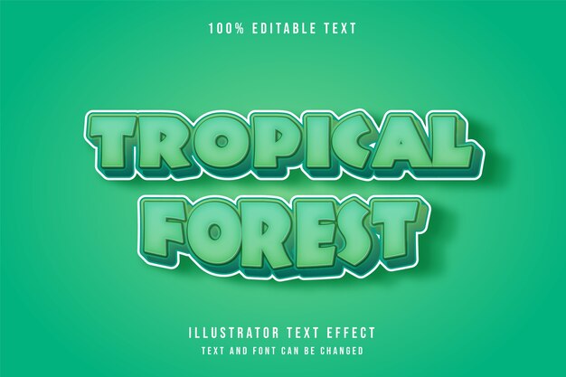 Bosque tropical, efecto de texto editable 3d efecto de estilo verde de gradación amarilla