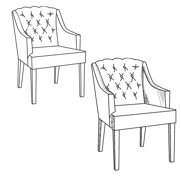 Bosquejo aislado del vector de la silla aislada en el fondo blanco