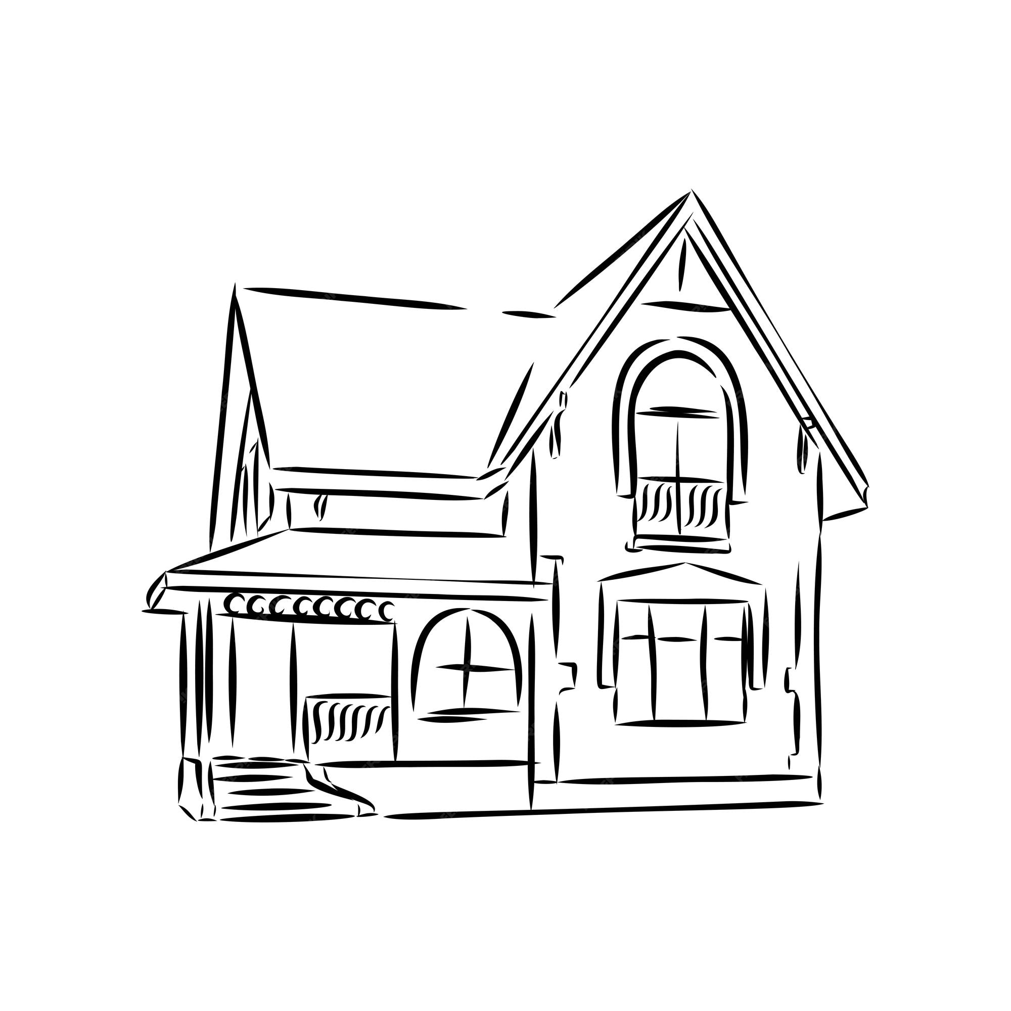 Bosquejo de la arquitectura de la casa dibujo a mano alzada ilustración  vectorial | Vector Premium