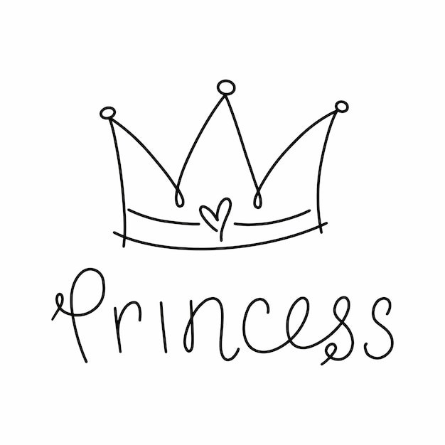 Vector bosquejo del arte de la línea de la corona de la princesa del doodle