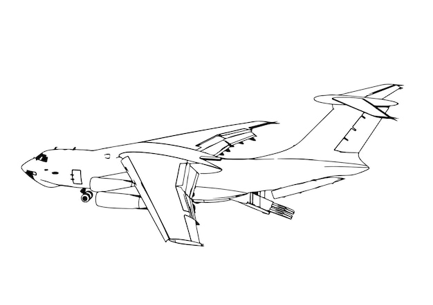 Bosquejo de un avión de carga en un vector de fondo blanco