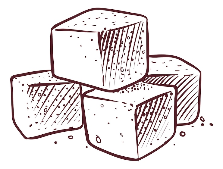 Vector bosquejo de bloques de cubo. azúcar refinado en estilo vintage aislado sobre fondo blanco.