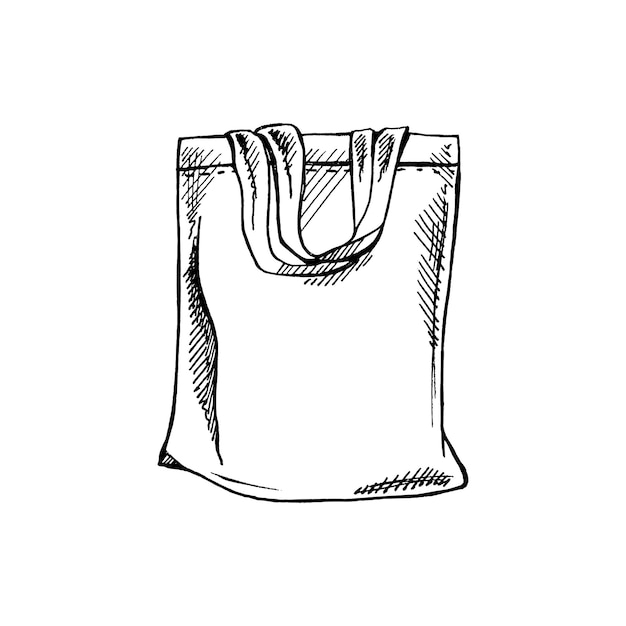Bosquejo de bolsa ecológica dibujado a mano concepto ecológico protección de la naturaleza bolsa de lino textil dibujo de garabato