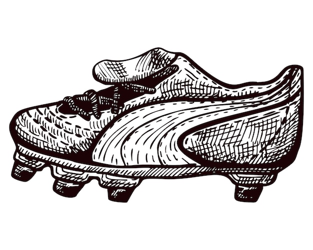 Bosquejo de botas de fútbol aislado Uniforme de elemento Vintage para jugador de fútbol en estilo dibujado a mano Icono grabado diseñado para ilustración de libro de impresión de póster tatuaje de logotipo Ilustración de vector vintage