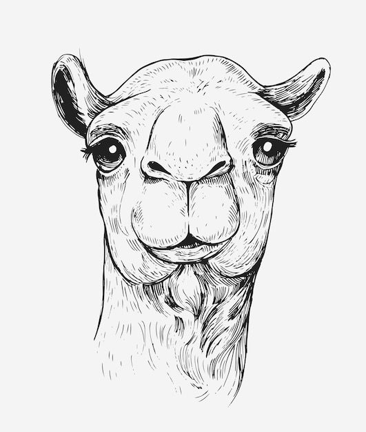 Bosquejo de un camello. Ilustración dibujada a mano aislado en blanco