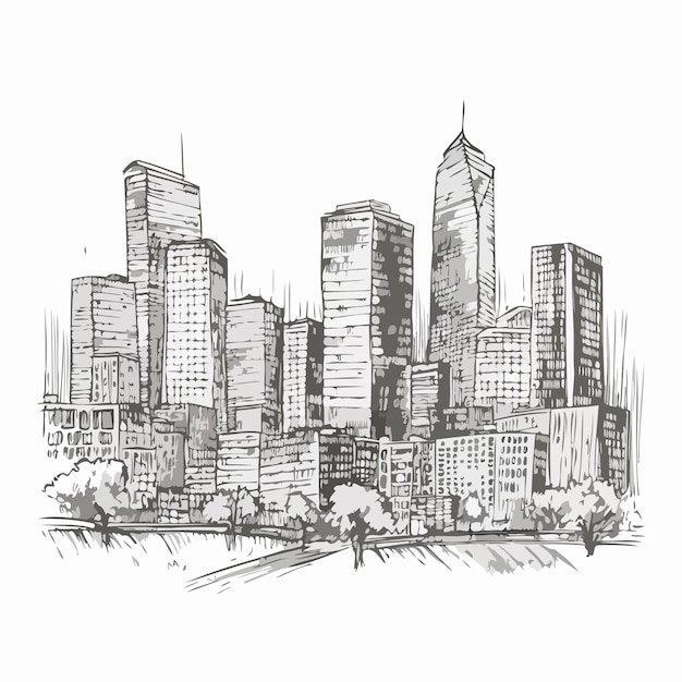 Bosquejo ciudad dibujado a mano boceto grabar estilo fondo blanco aislado