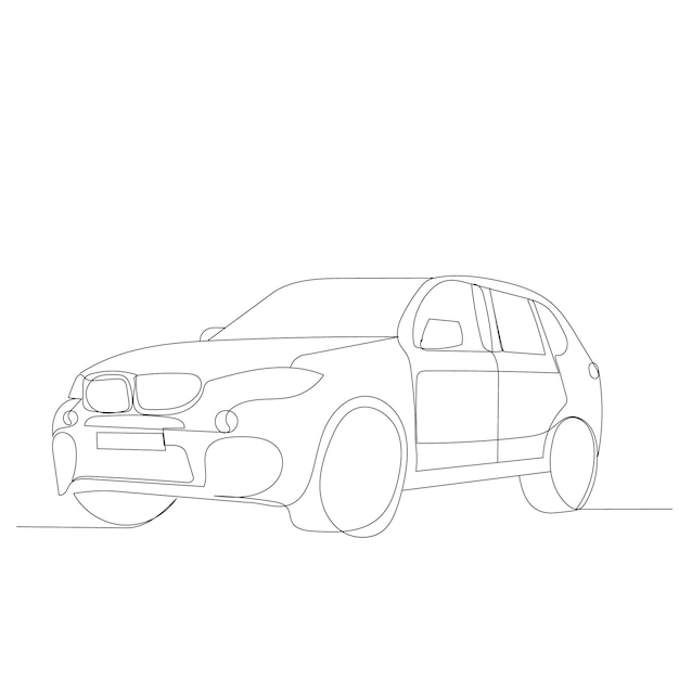 Bosquejo de coche de dibujo de una línea aislado vectorial