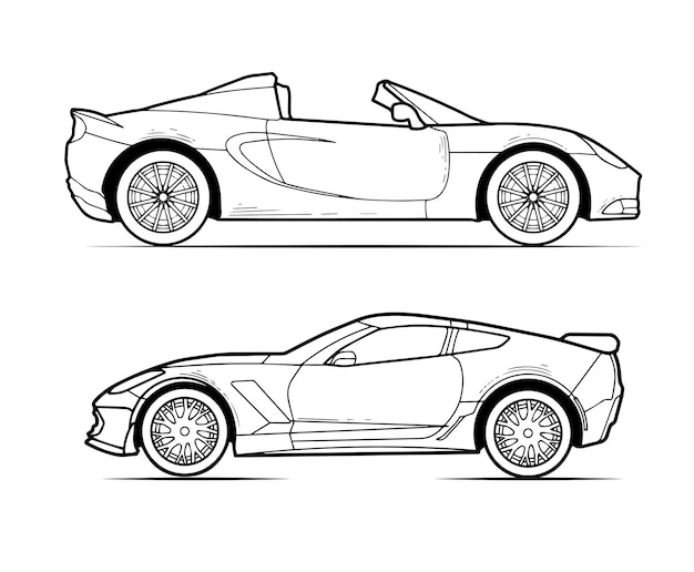 Vector bosquejo del coche de dos contornos aislado en un fondo blanco