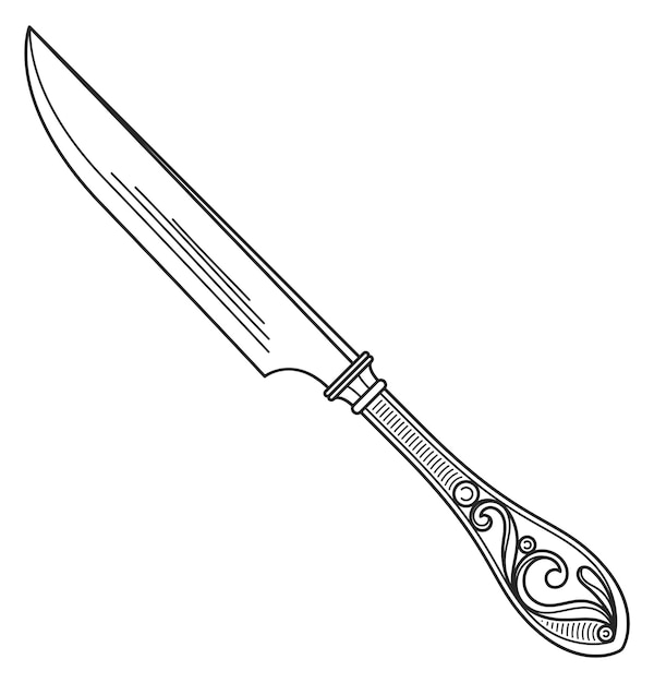 Bosquejo de cuchillo retro Dibujo de cubiertos adornados vintage
