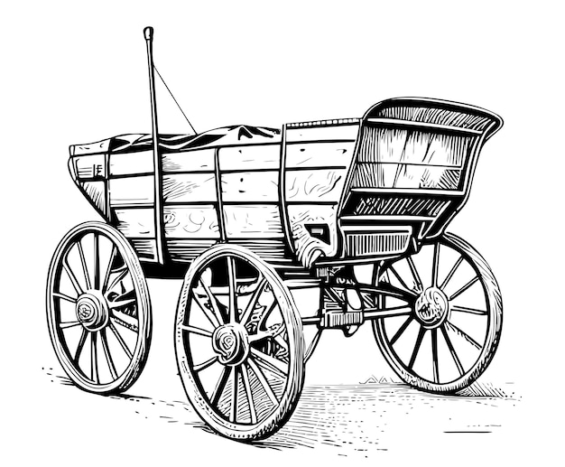 Bosquejo dibujado mano del carro de la granja en la ilustración del estilo del doodle