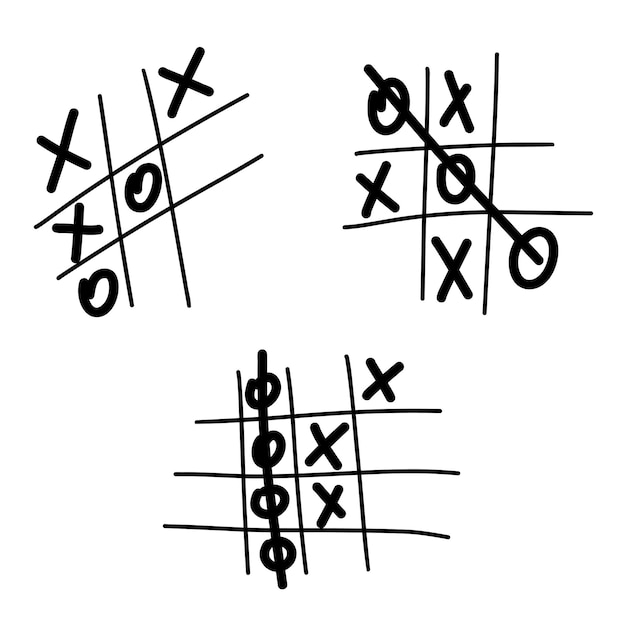 Vector bosquejo dibujado a mano juego de tic tac toe xo juego de niños ganar en tictactoe vector doodle