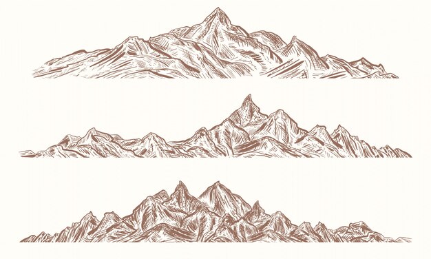 Vector bosquejo dibujado mano de montañas