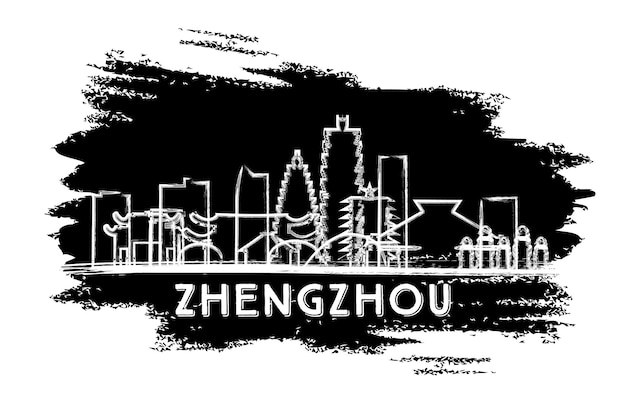 Bosquejo dibujado mano de la silueta del horizonte de la ciudad de Zhengzhou China