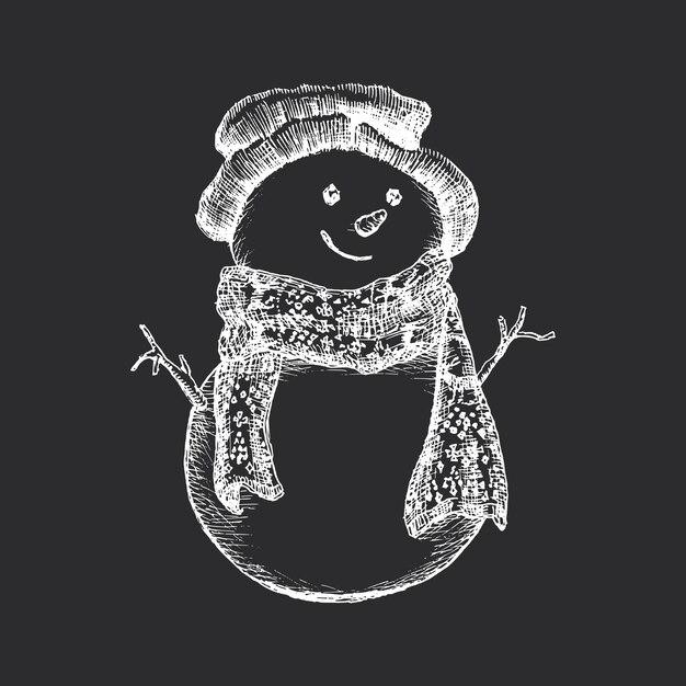 Bosquejo dibujado muñeco de nieve en vector símbolo de Navidad