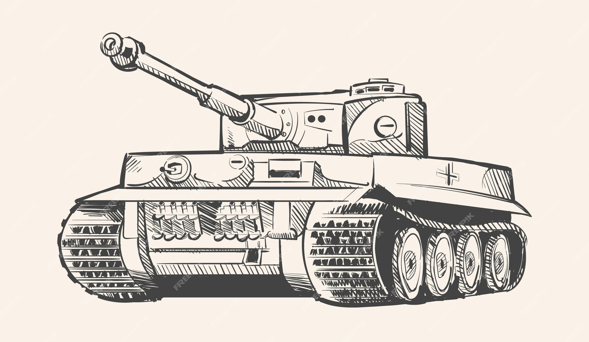 Bosquejo de la era de la segunda guerra mundial tanque alemán tigre |  Vector Premium