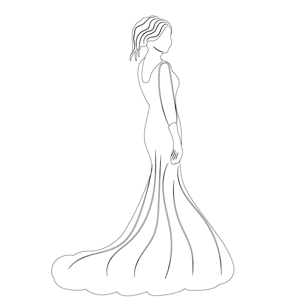 Bosquejo del esquema de la novia en el vector aislado de fondo blanco