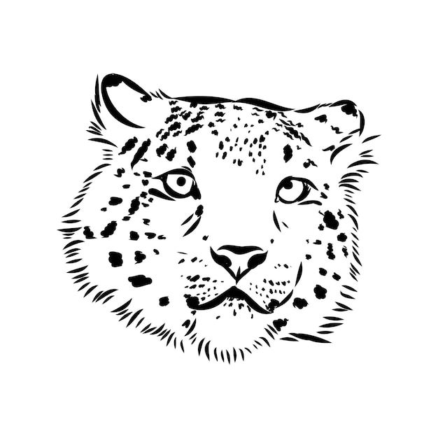 Bosquejo de garabato dibujado a mano de leopardo de las nieves en la ilustración de vector de estilo pop art