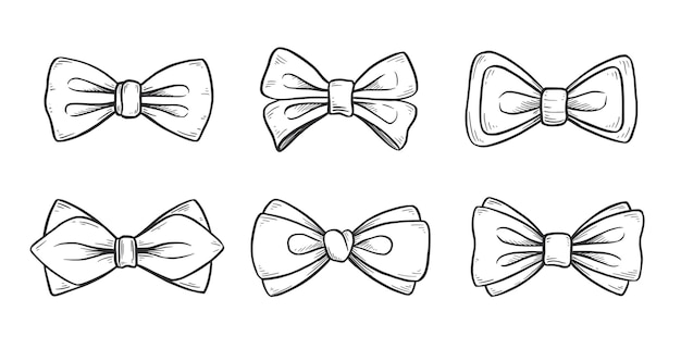 Bosquejo de garabato de lazo de corbata. Boceto dibujado a mano lazo de cuello de cinta vintage para boda, elemento de moda. Ilustración de vector aislado.