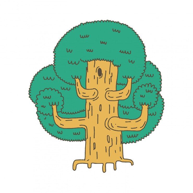 Bosquejo grande del árbol aislado.
