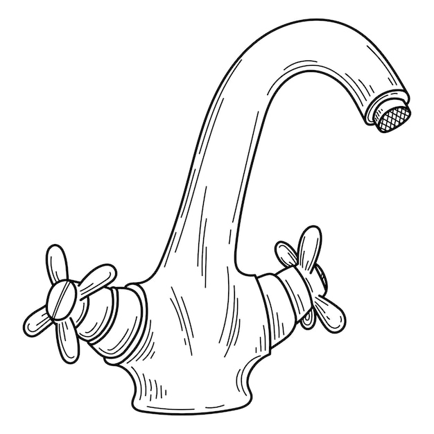 Vector bosquejo del grifo de agua grifo de la cocina del baño ilustración de arte de línea dibujada a mano