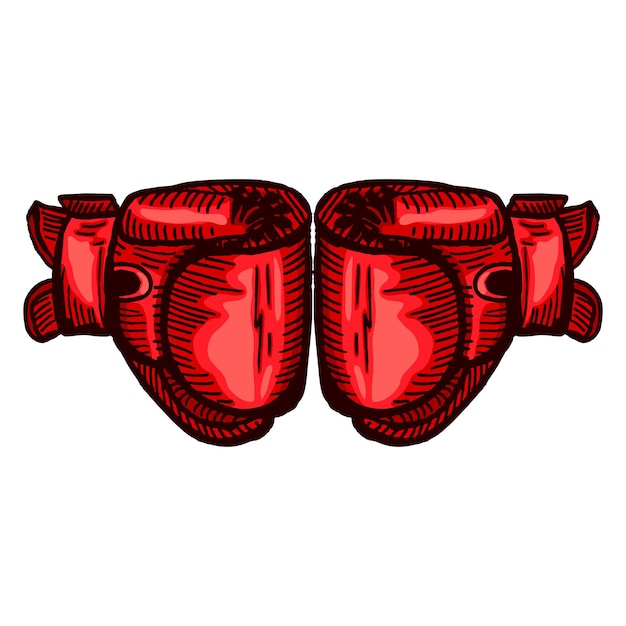 Bosquejo de guantes de boxeo rojos en fondo blanco aislado equipo deportivo vintage para kickboxing en estilo grabado