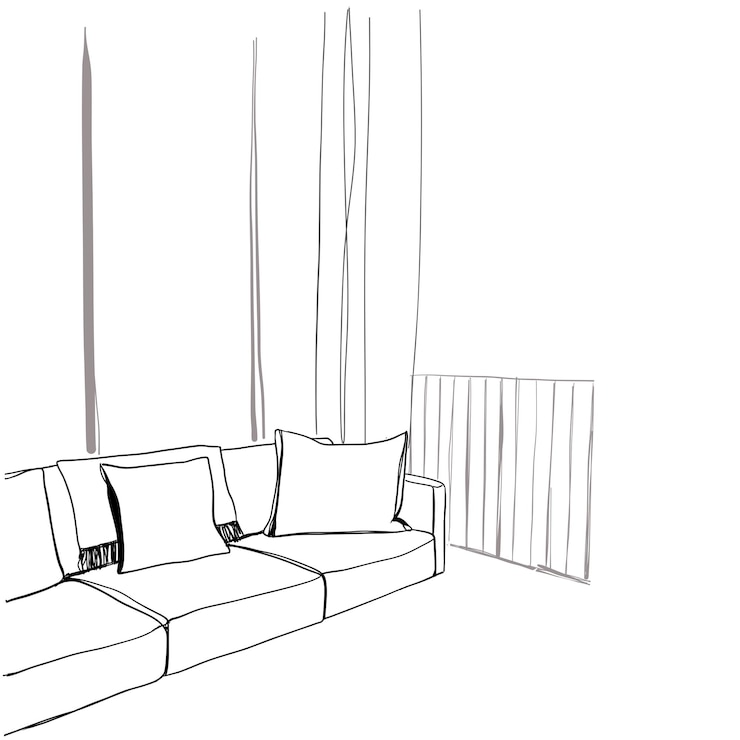 Bosquejo de la habitación interior moderna Sofá dibujado a mano