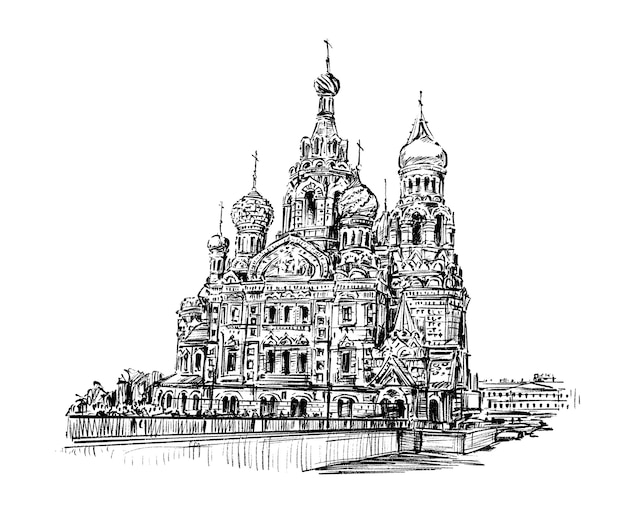 Vector bosquejo de la iglesia en rusia dibujar a mano