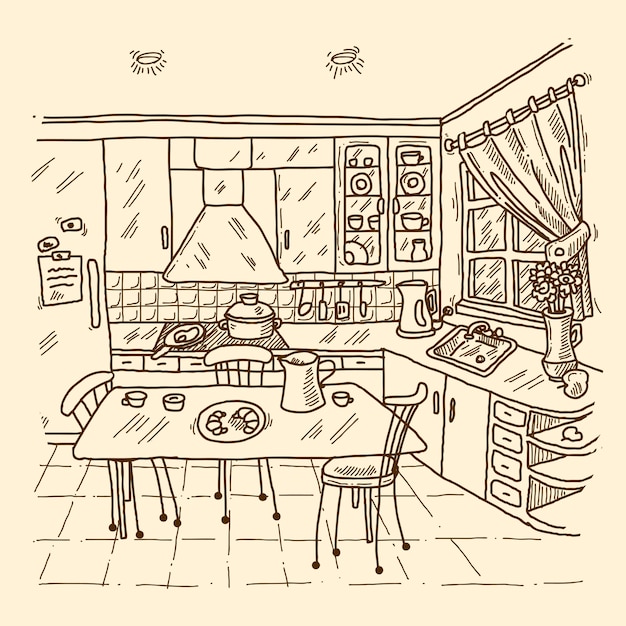 Bosquejo del interior de la cocina