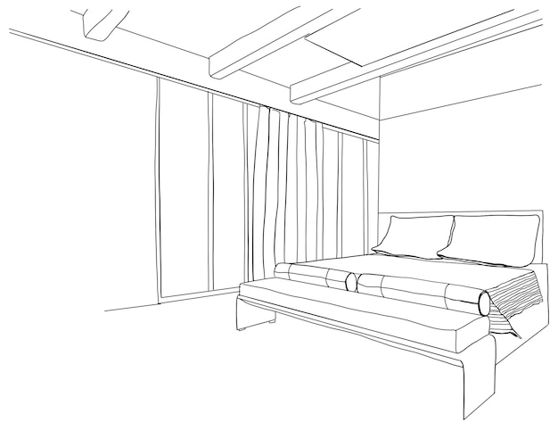 Bosquejo interior moderno del dormitorio