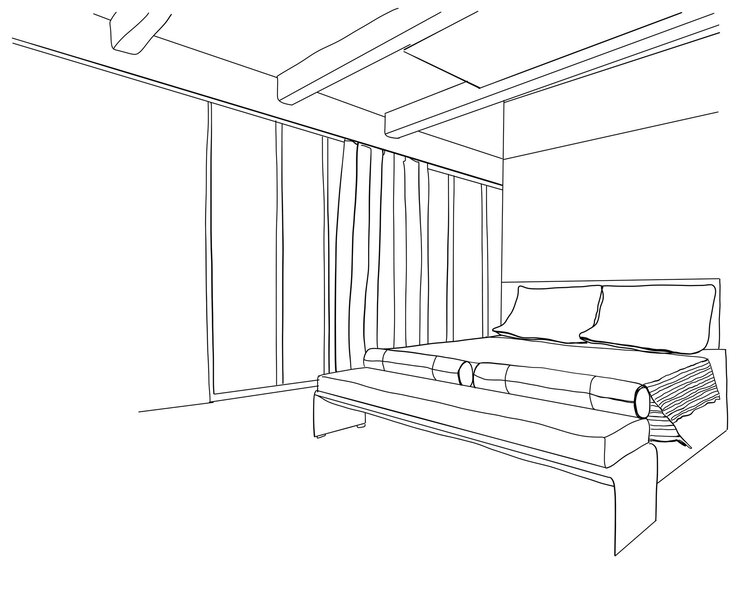 Bosquejo interior moderno del dormitorio