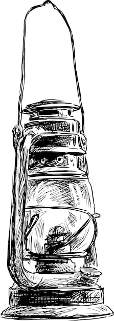 Vector bosquejo de una lámpara de queroseno obsoleta.