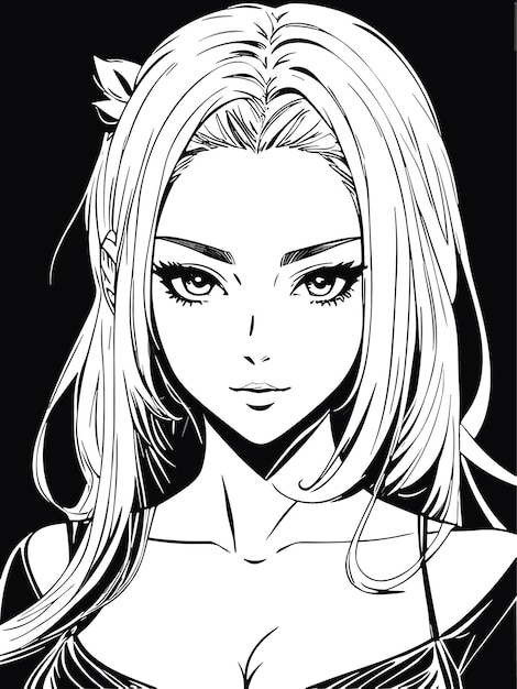 Bosquejo linda chica en blanco y negro para colorear anime estilo artístico ilustración retrato