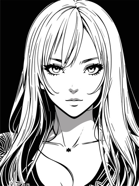 Bosquejo linda chica en blanco y negro para colorear anime estilo artístico ilustración retrato