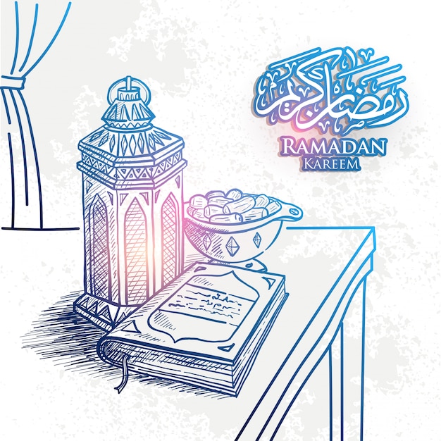 Bosquejo de la mano dibujada linterna de ramadán kareem