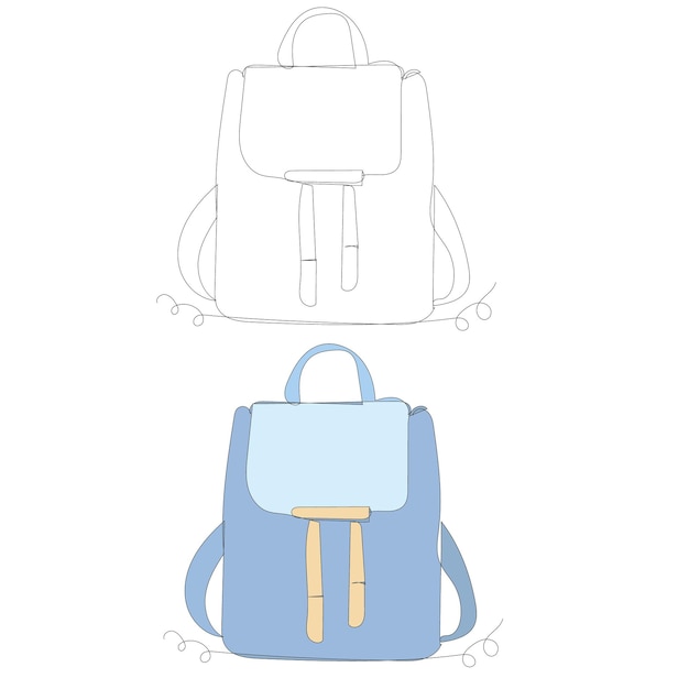 Bosquejo de mochila escolar de dibujo de una línea