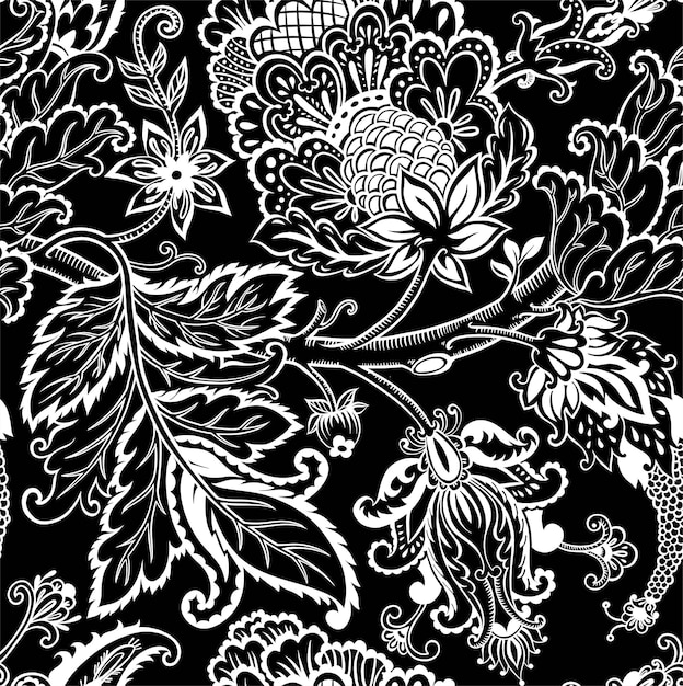 Bosquejo monocromo flores en vector de patrón de floración