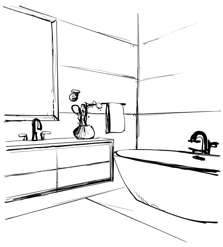 Bosquejo de muebles de interior de baño dibujado a mano Inicio