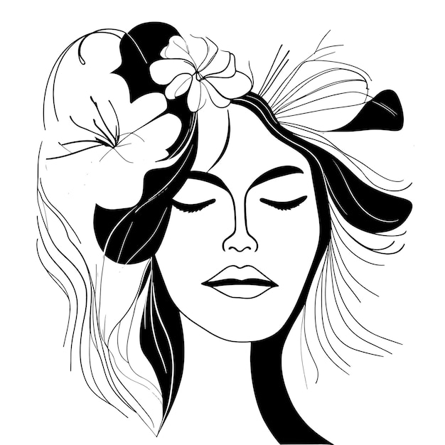 Bosquejo mujer línea arte minimalista logo naturaleza cosméticos orgánicos maquillaje flor cabeza femenina